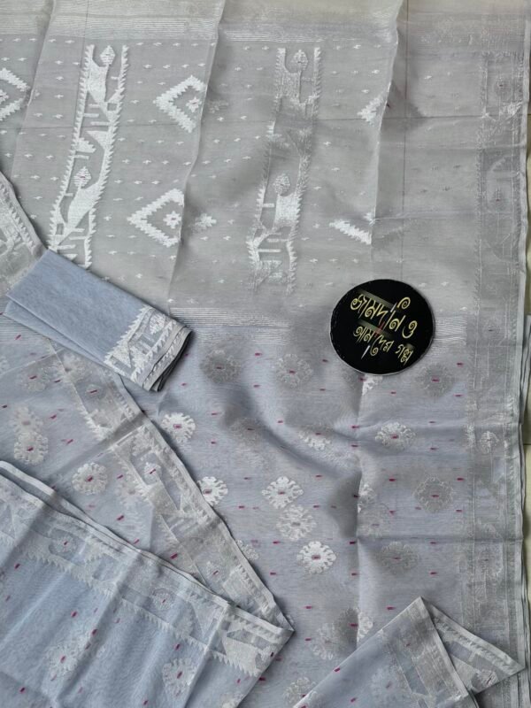 Jamdani Saree Half Silk Ice Blue or Silver Ash