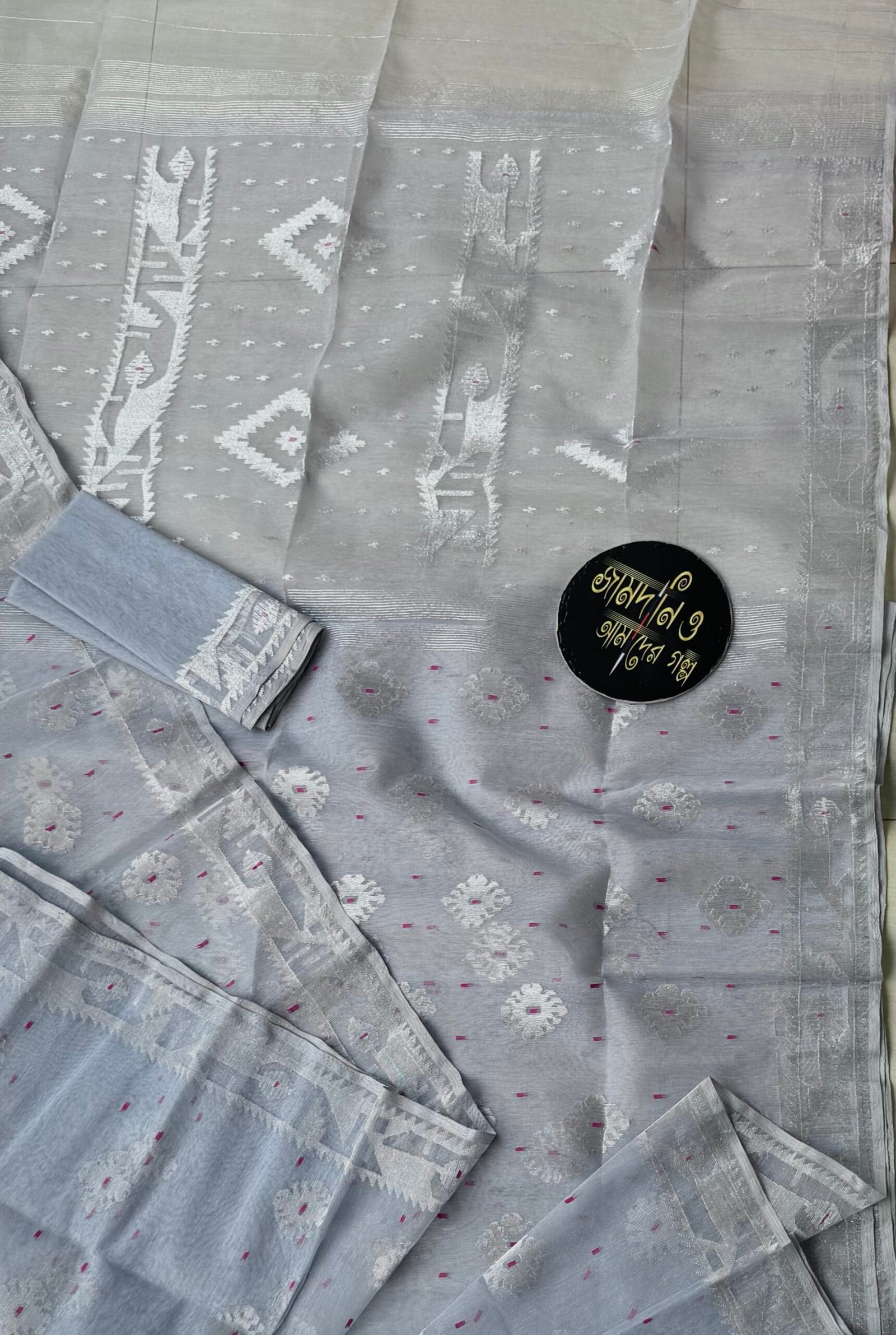 Jamdani Saree Half Silk Ice Blue or Silver Ash