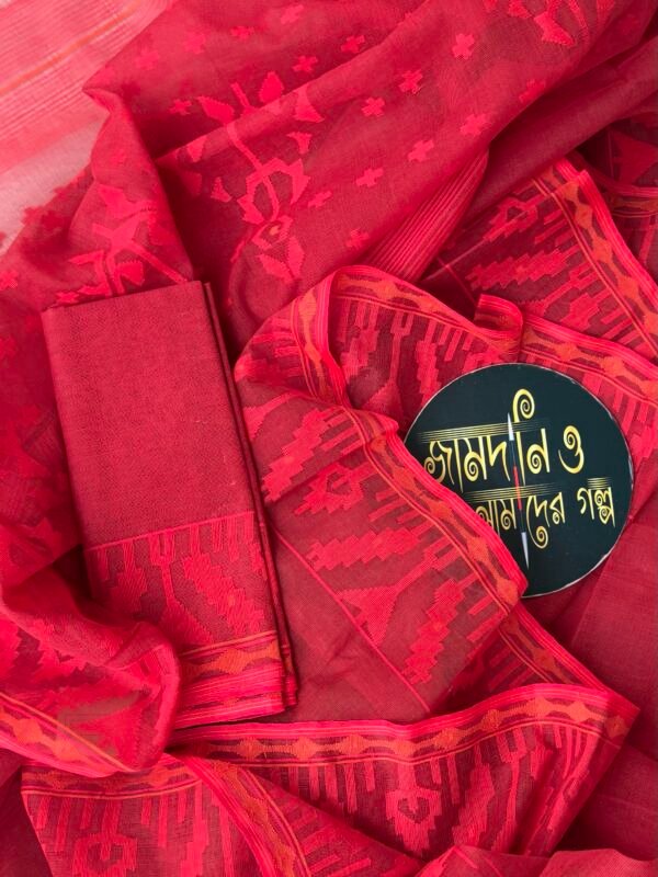 Jamdani Saree Cotton Red