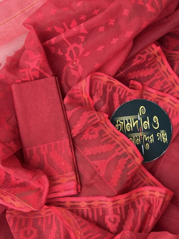 Jamdani Saree Cotton Red
