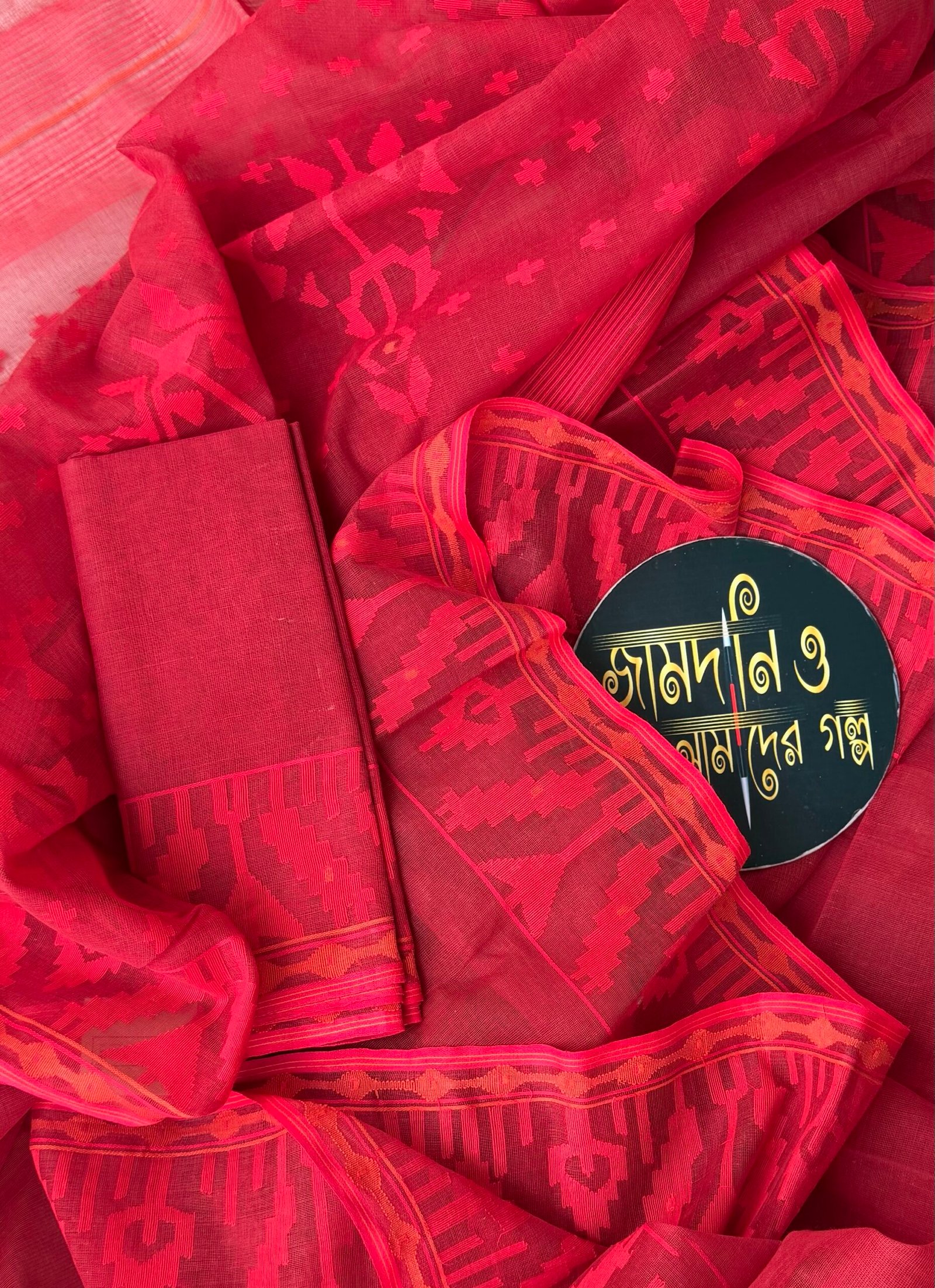 Jamdani Saree Cotton Red