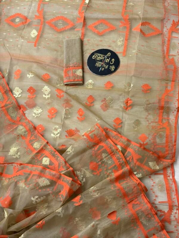Jamdani Saree Halfsilk Olive Golden