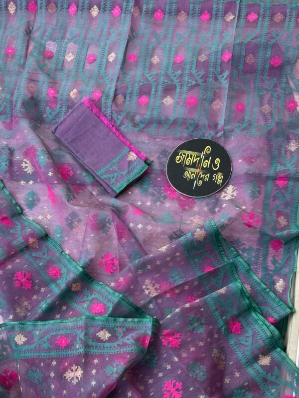Jamdani Saree Halfsilk Magena-Sea green Dual
