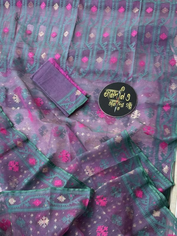 Jamdani Saree Halfsilk Magena-Sea green Dual