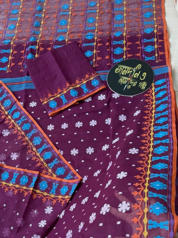 Jamdani Saree Cotton Deep Plum