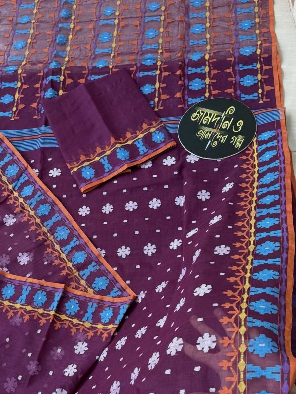 Jamdani Saree Cotton Deep Plum