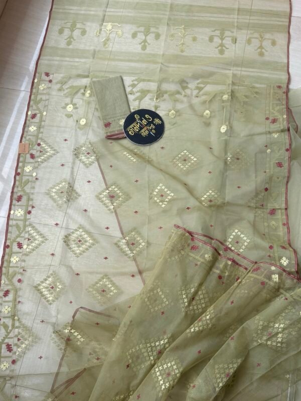 Jamdani Saree Halfsilk Pastel Olive