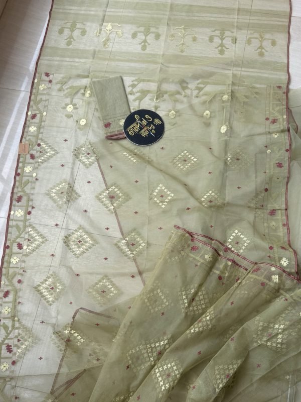 Jamdani Saree Halfsilk Pastel Olive
