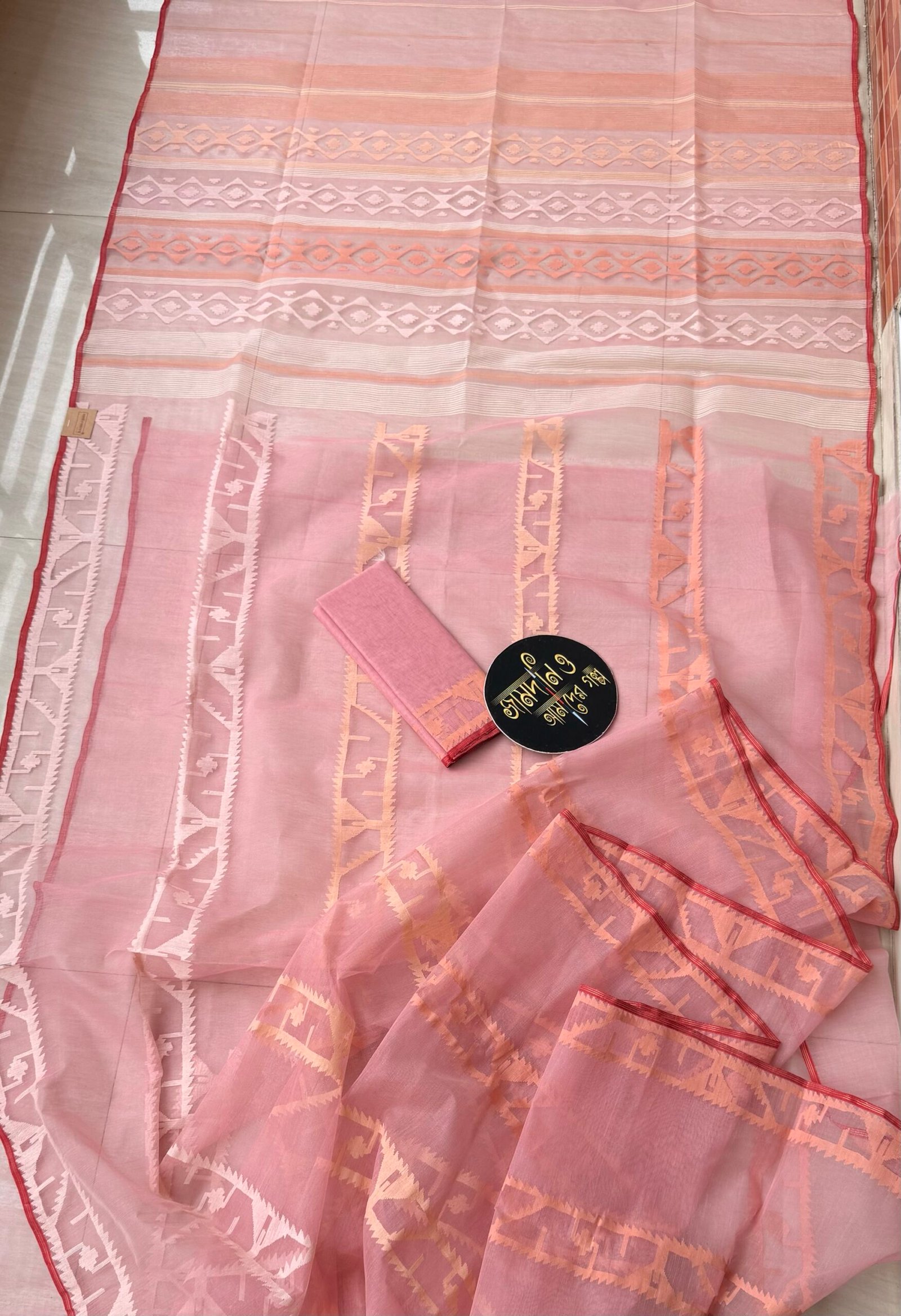 Jamdani Saree Halfsilk Peach