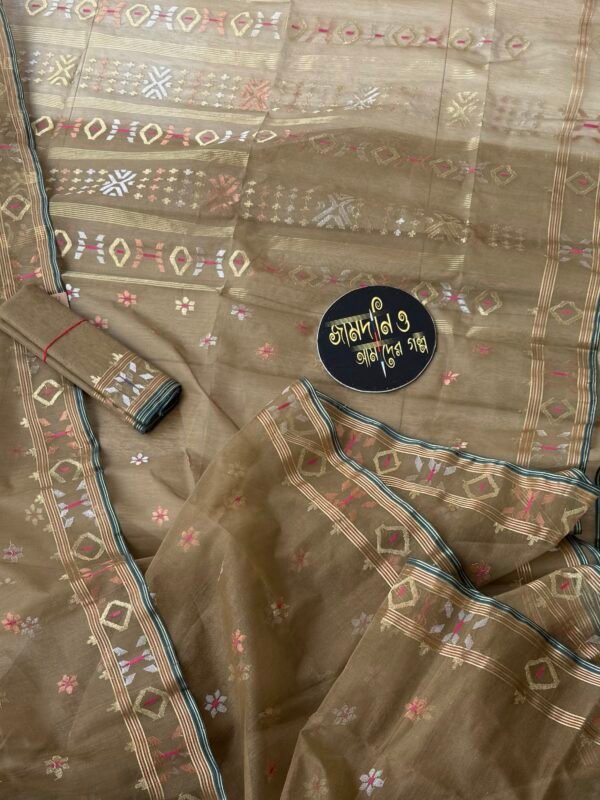 Jamdani Saree Halfsilk Mehedi Golden