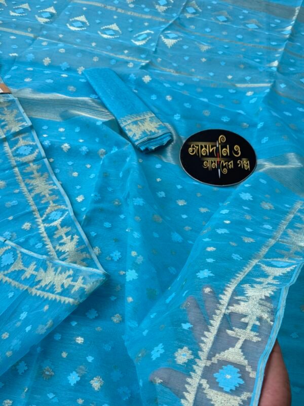 Jamdani saree Halfsilk Deep sky Blue colout