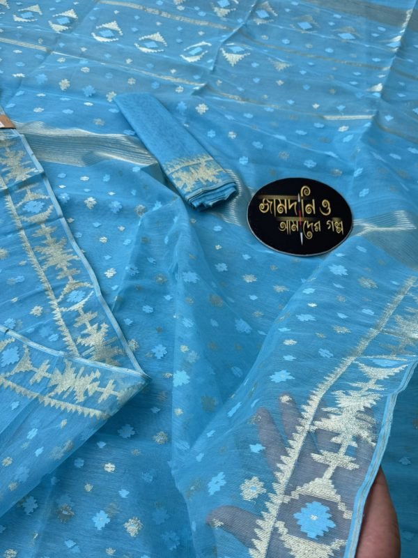 Jamdani saree Halfsilk Deep sky Blue colout