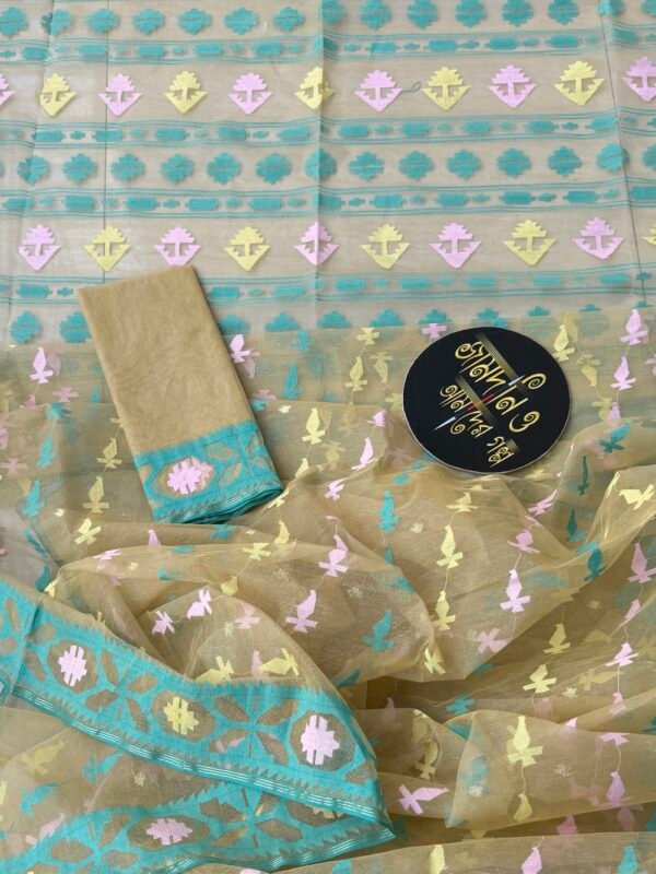 Jamdani Saree Half Silk Olive Beige