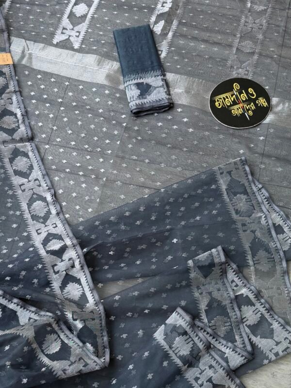 Jamdani Saree Half Silk Gray