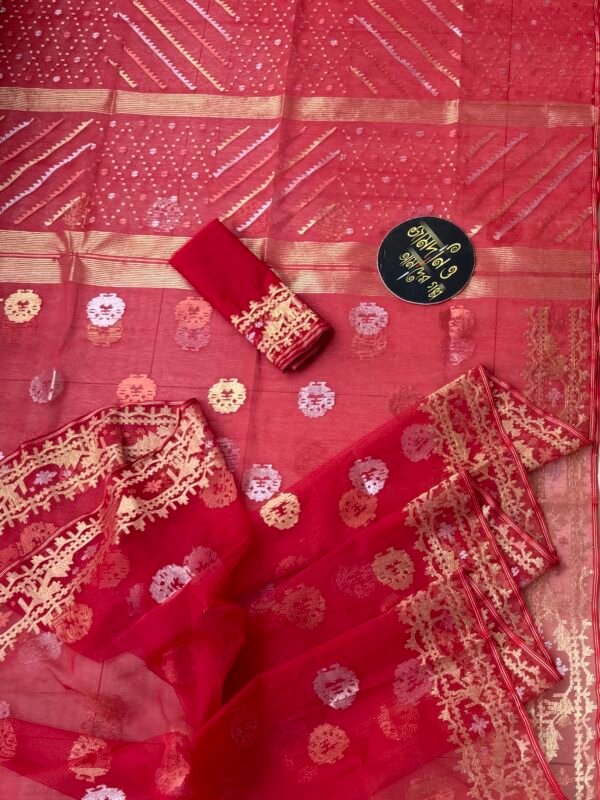 Jamdani Saree Half Silk Red