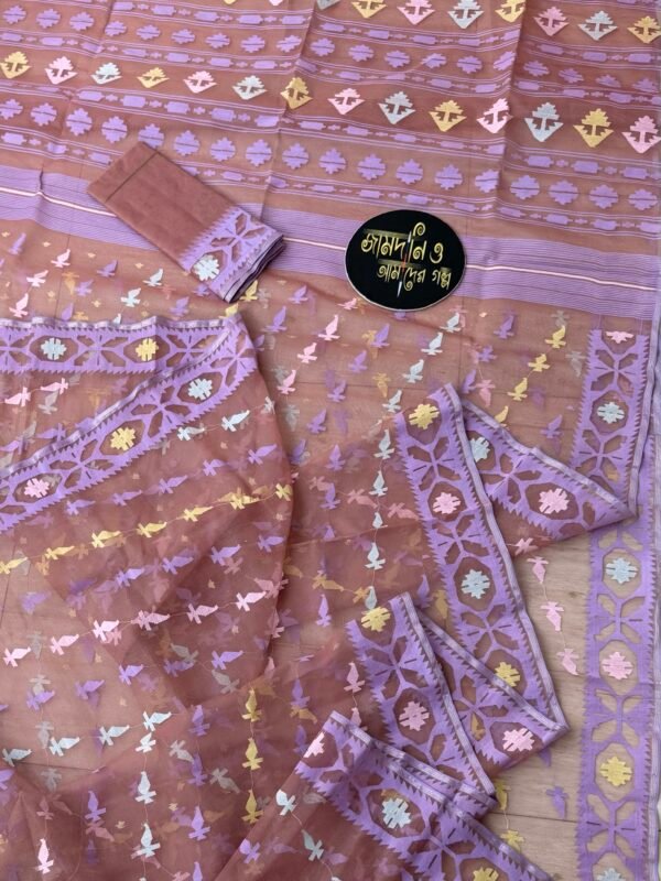 Jamdani Saree Half Silk Rose Brown