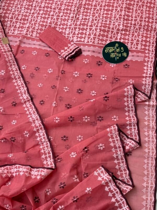 Jamdani Saree Cotton Marsala