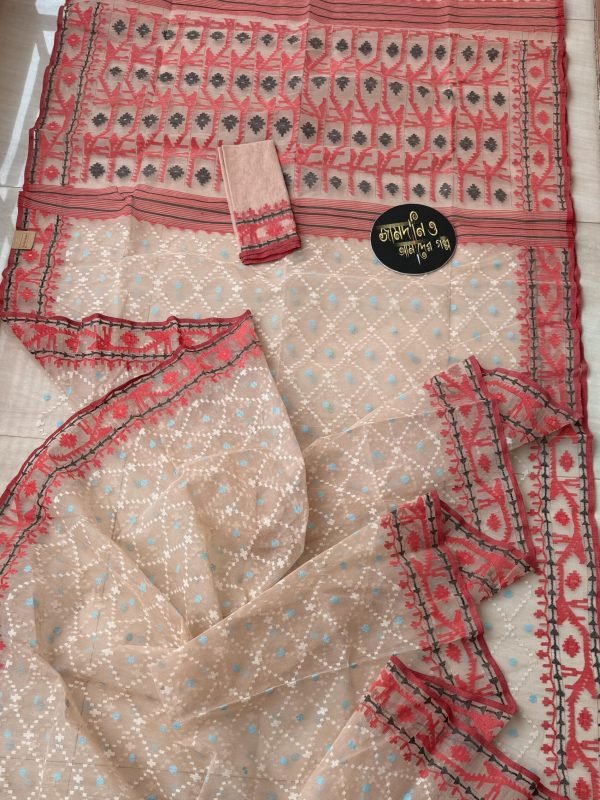Jamdani Saree Halfsilk Peach Color