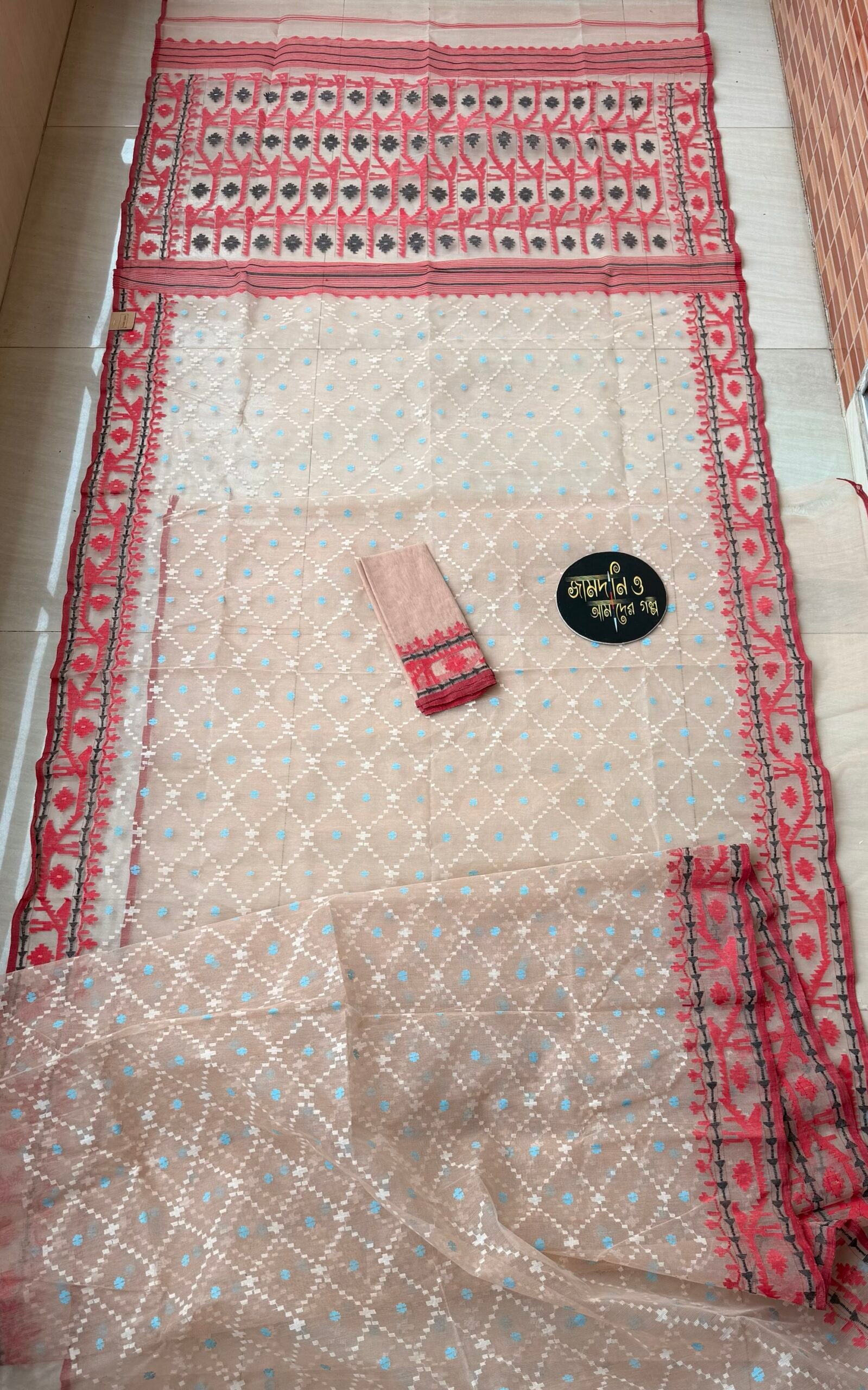 Jamdani Saree Halfsilk Peach Color - Image 6