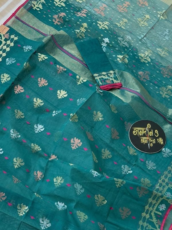 Jamdani Saree Cotton Deep Sea Green