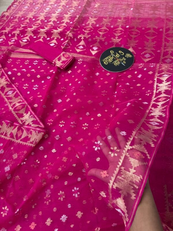 Jamdani saree Halfsilk Magenta Colour