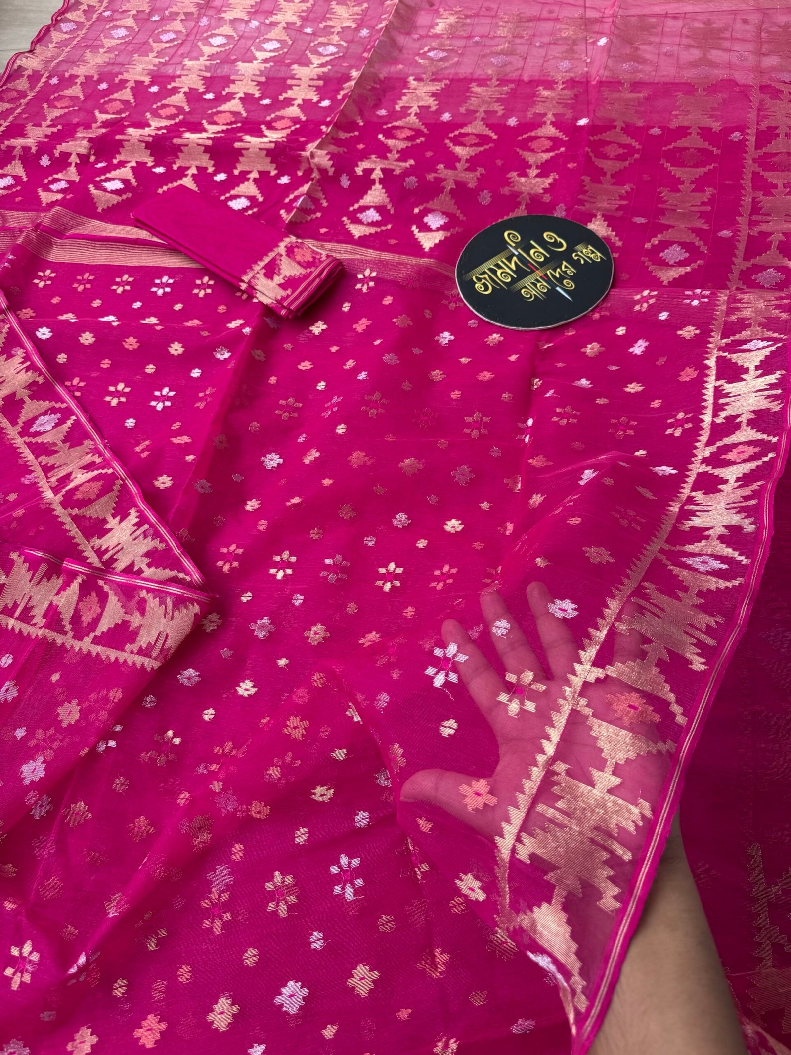 Jamdani saree Halfsilk Magenta Colour