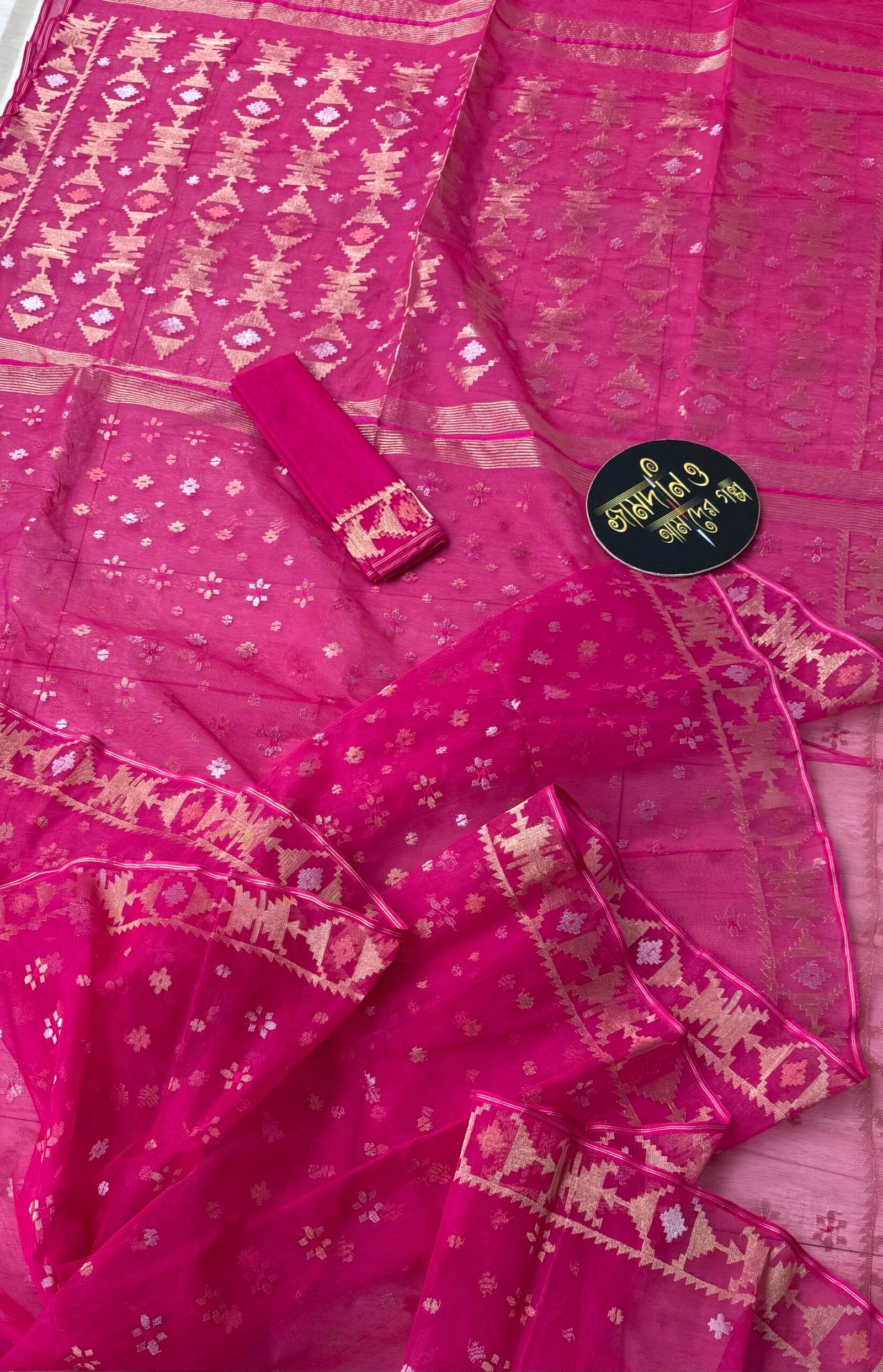 Jamdani saree Halfsilk Magenta Colour - Image 2