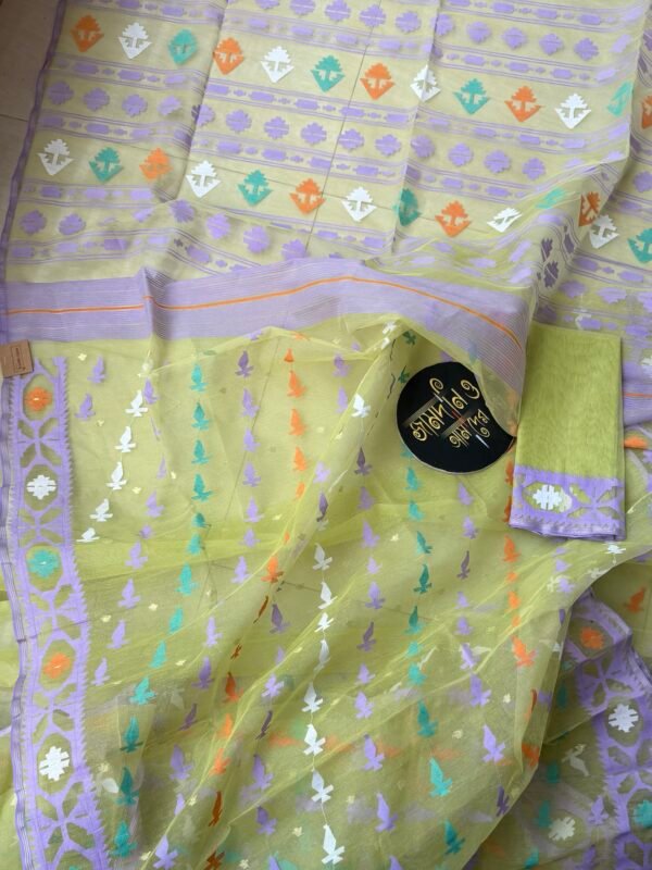 Jamdani Saree Half Silk Light Lemon