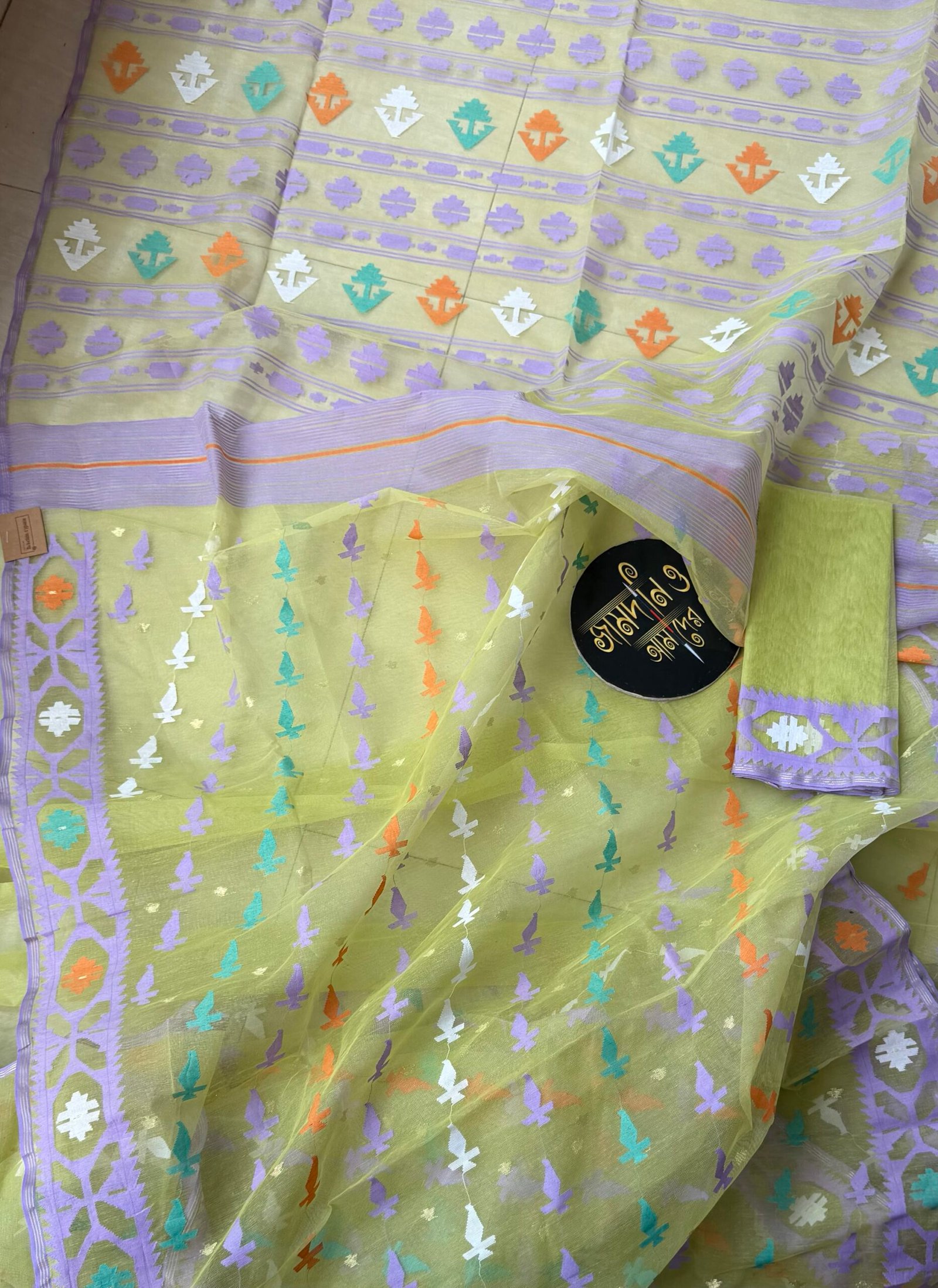 Jamdani Saree Half Silk Light Lemon