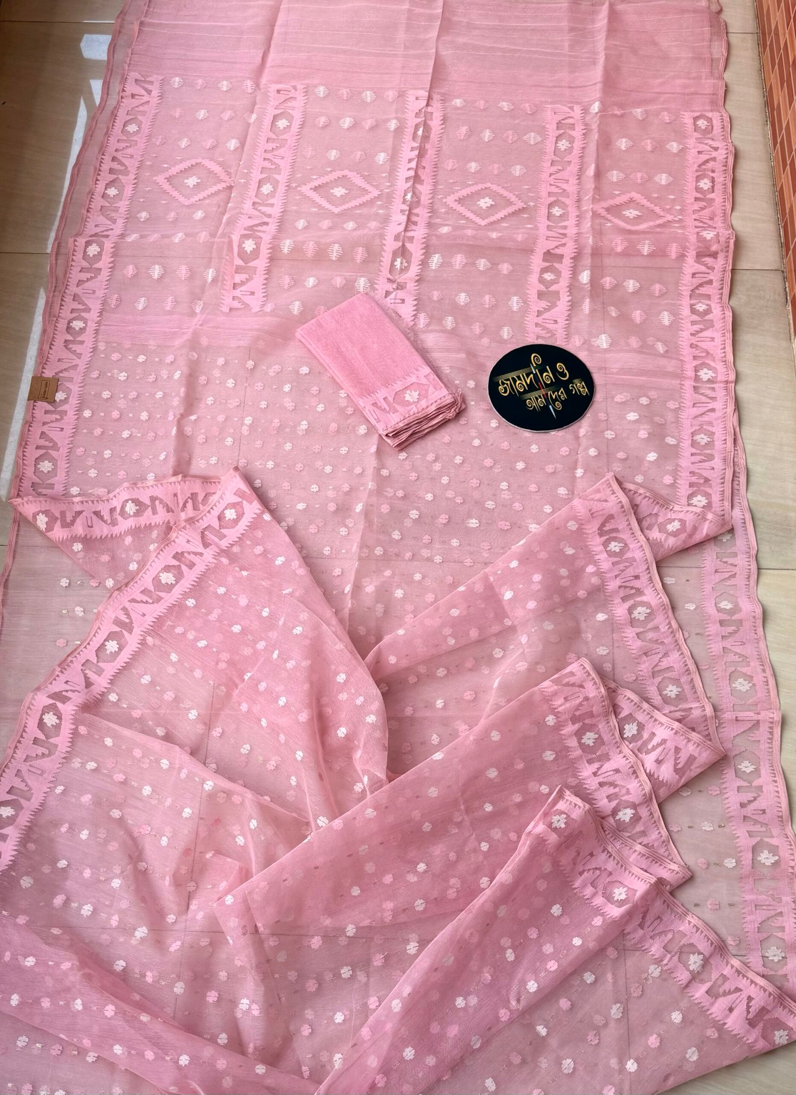 Jamdani saree Halfsilk Pearl Pink Colour
