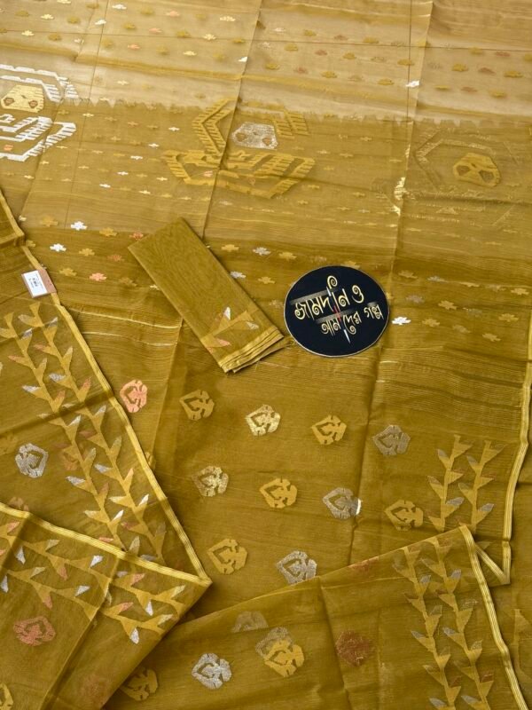 Jamdani saree Halfsilk Olive golden / Mustard Olive