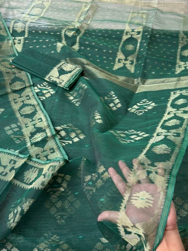 Jamdani saree Halfsilk Green & Black dual