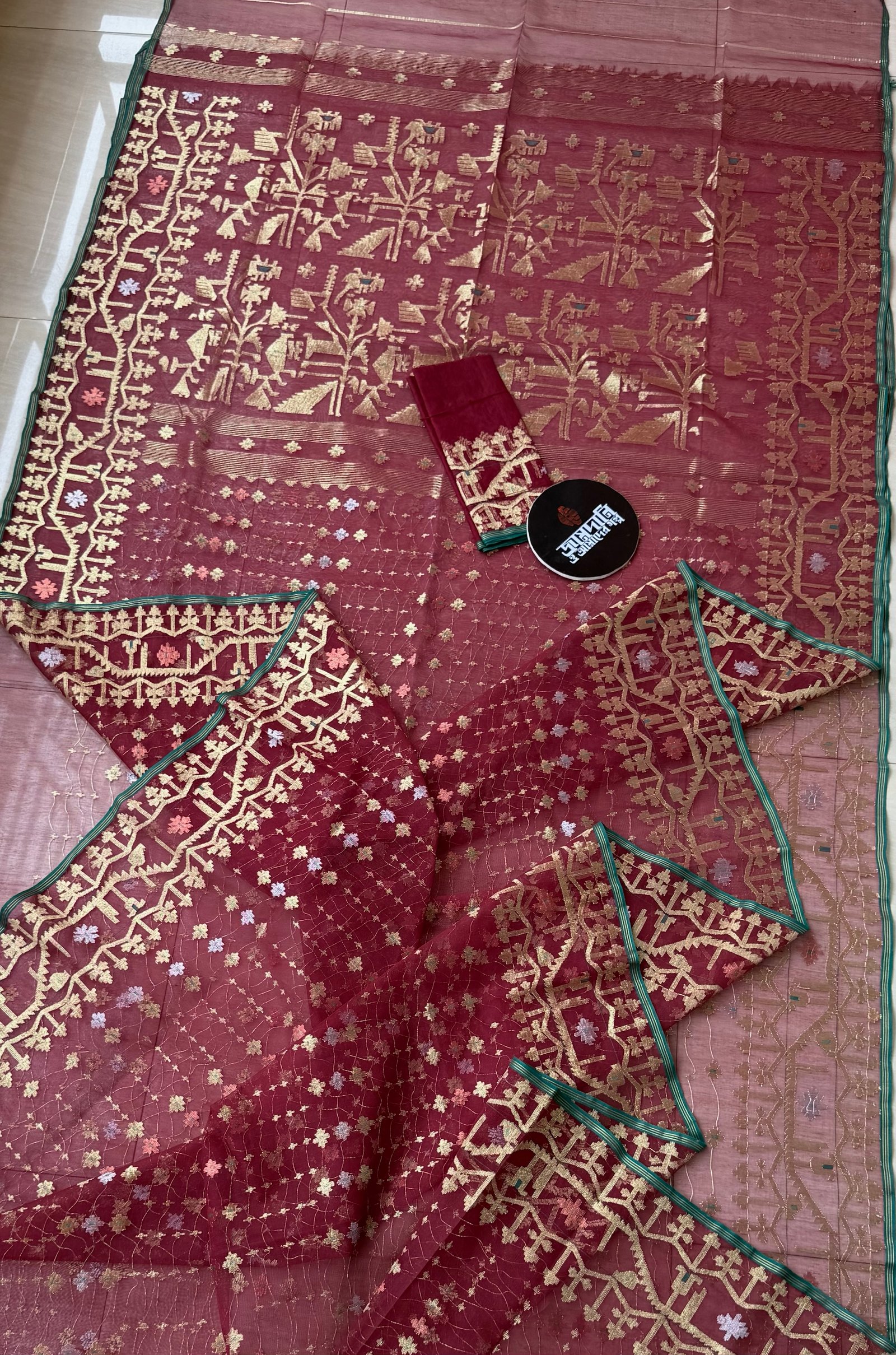 Jamdani Saree Halfsilk Maroon