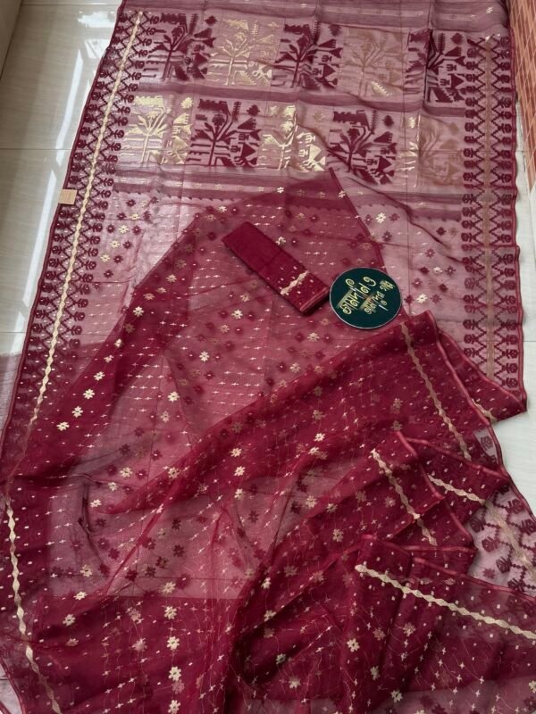 Jamdani Saree Halfsilk Maroon
