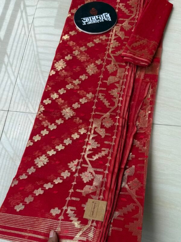 Jamdani Saree Halfsilk Red