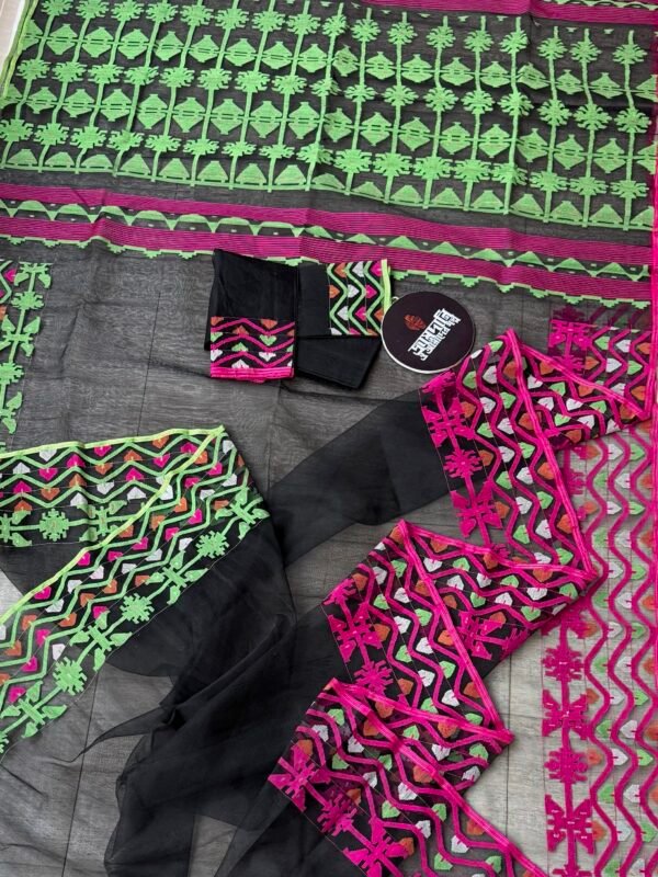 Jamdani Saree Halfsilk Black