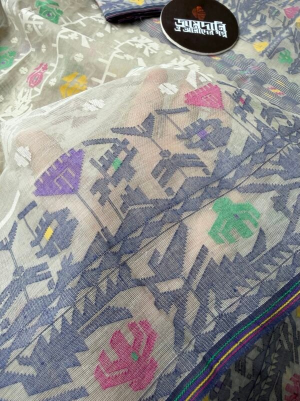 Jamdani Saree Pure Cotton Stone Grey
