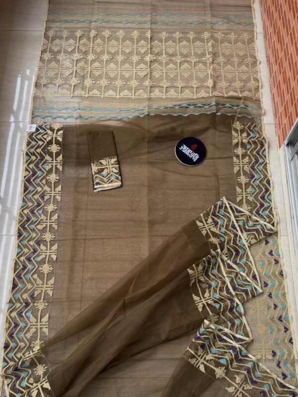 Jamdani Saree Halfsilk Earthy Brown