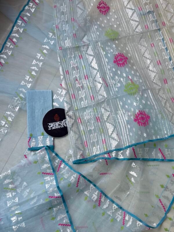 Dhakai Jamdani Saree Halfsilk Ice Blue
