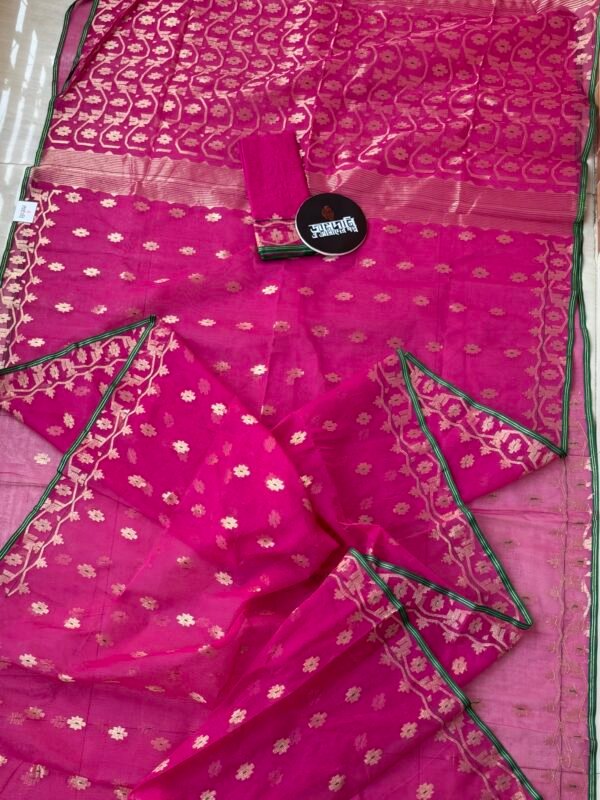 Jamdani Saree Pure Cotton Rani Pink/  Magenta