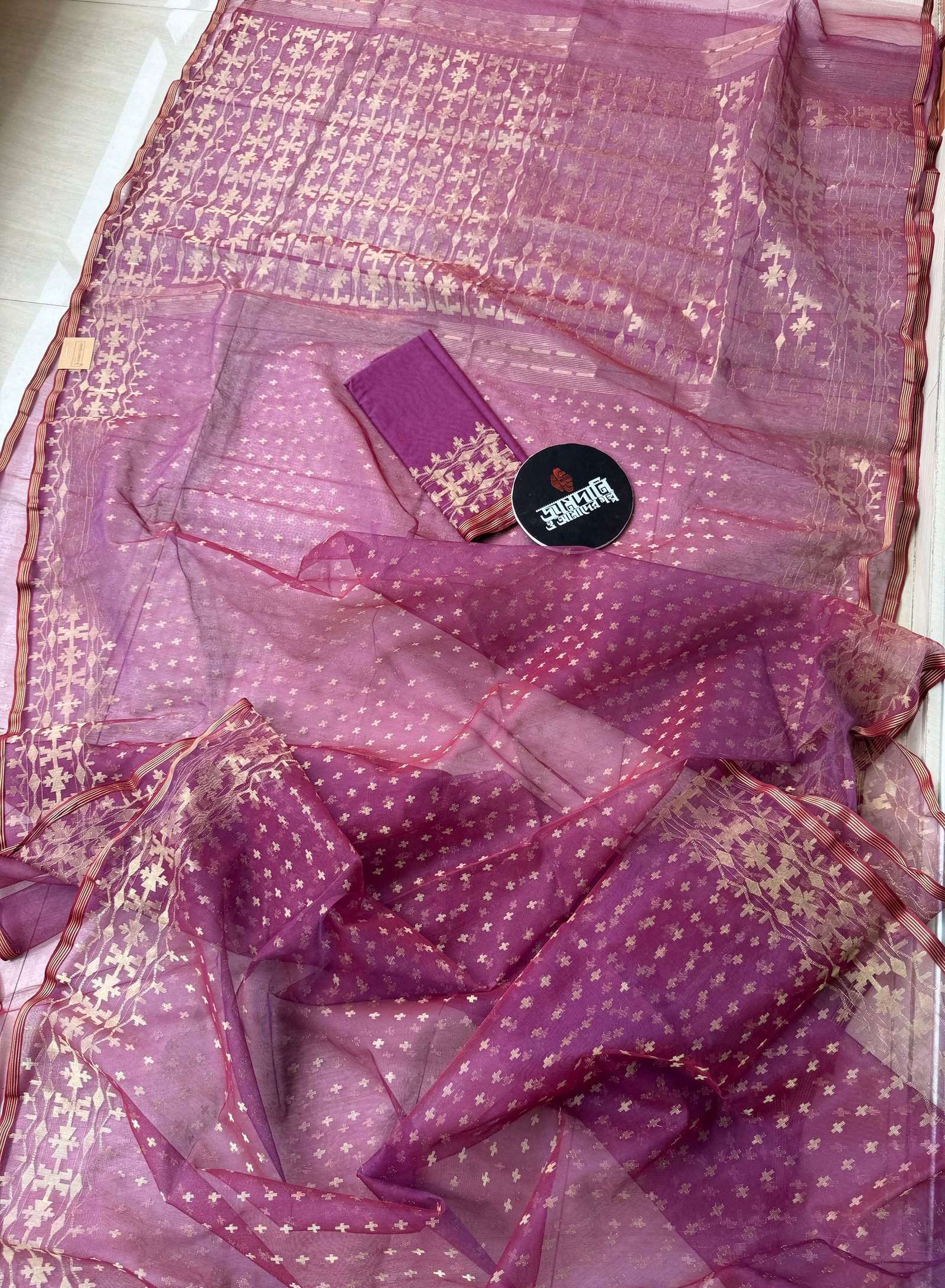 Jamdani Saree Halfsilk Voilet Maroon