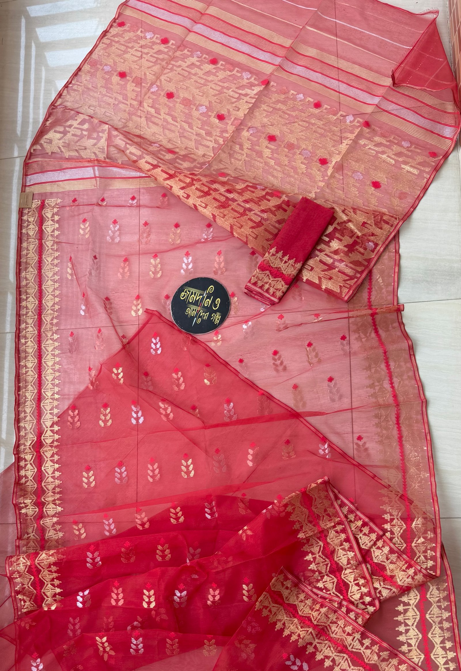 Jamdani Saree Halfsilk Red