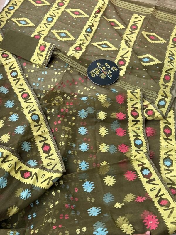 Jamdani Saree Halfsilk Olive