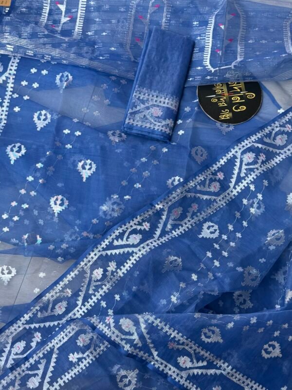 Jamdani Saree Halfsilk Deep Cornflower Blue