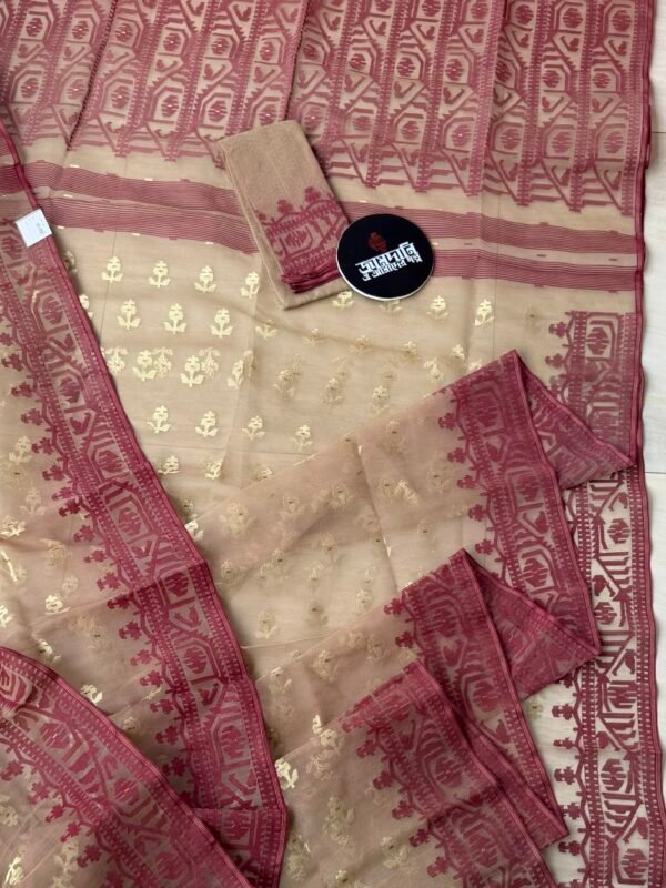 Jamdani Saree Halfsilk Beige Brown Color